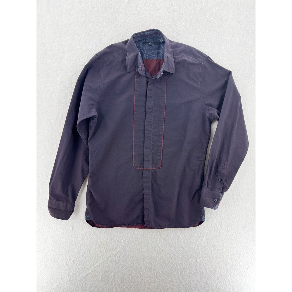 Ted Baker - Button Down Shirt Microdot Paisley Trim - Purple - 15.5 - Mens